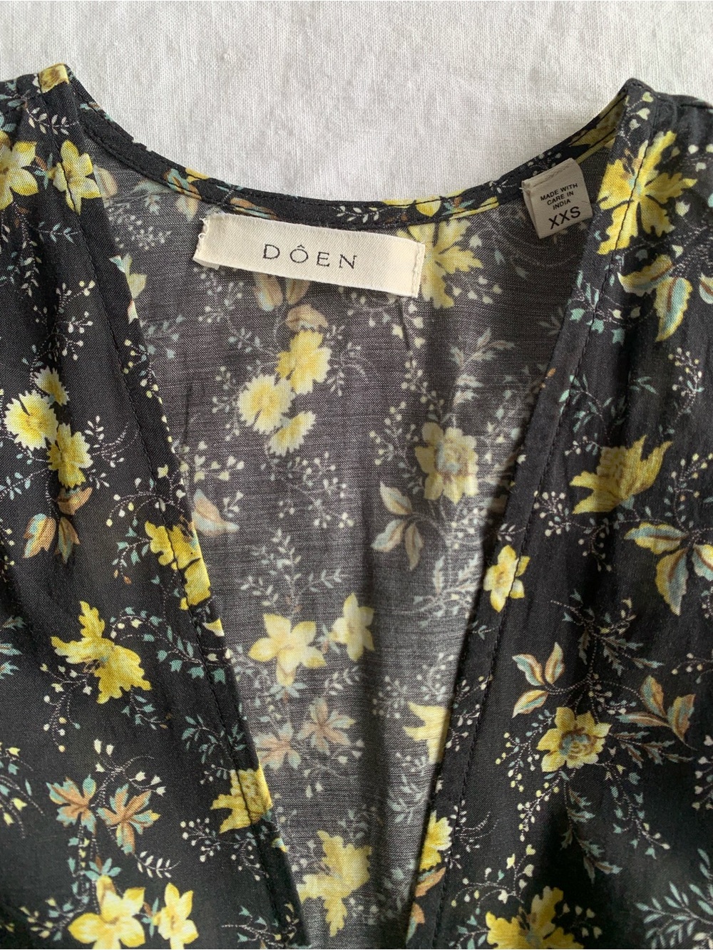 Doen Charleston Cotton V Neck Long Sleeve Maxi Dress Noir Winding Blossoms Black - Picture 9 of 12